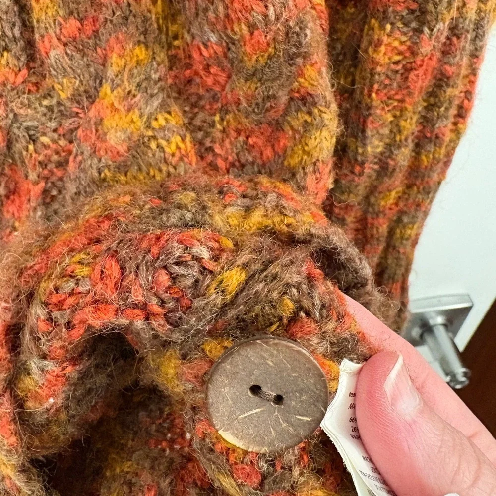 Prana Multicolor Wool Blend Cable Knit Cowl Neck Cardigan Size Small - Picture 12 of 16